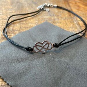 Infinity Heart Black Cord Necklace